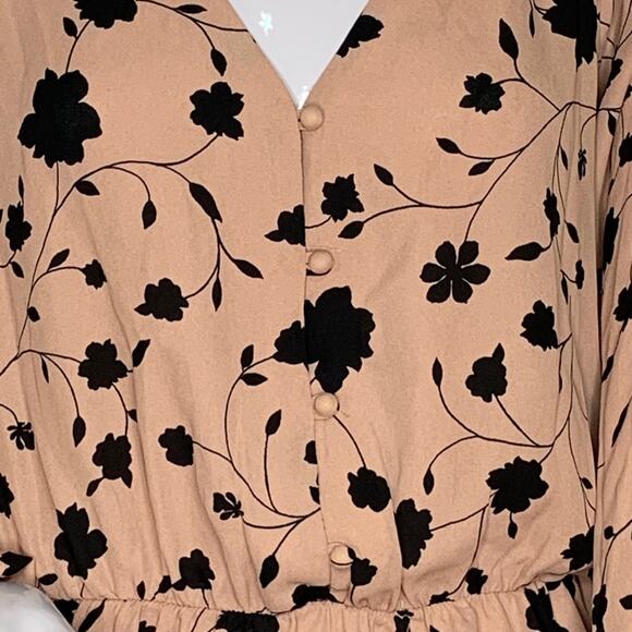 Sienna Sky Blouse Long Sleeve Peplum Dusty Rust Pink/Black Floral Print Size M - Picture 3 of 10